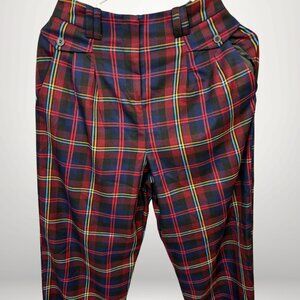 Topshop Red Tartan Plaid High Waist Trousers US 4 UK 8